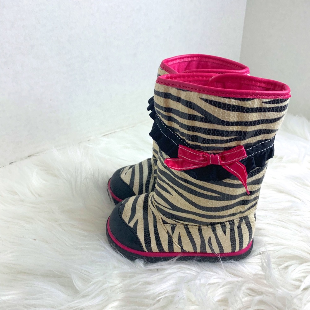 TrimFoot Girls Toddler Sz 5 Zebra Print Boots Pink black White